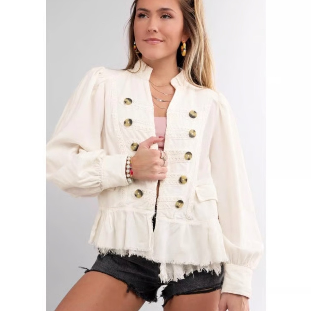 Free People White Military-Style Buttoned Jacket - Picture 4 of 11